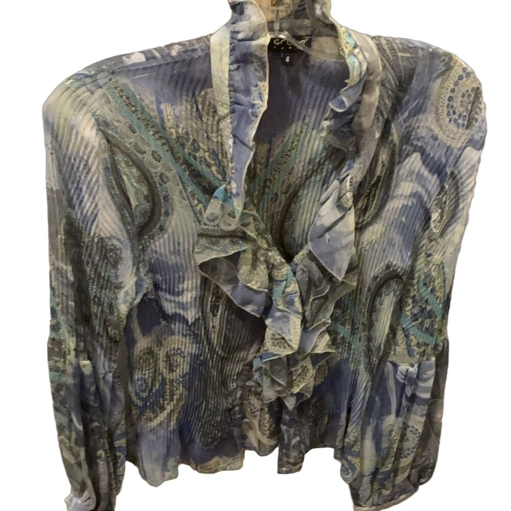 Grege Women's Blouse Size 4 Paisley V-Neck Long Sleeve Ruffle Knit Bohemian